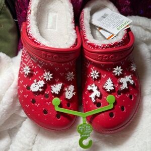 *SOLD ON EBAY* Crocs Classic Christmas Charm Red Lined Clogs- size: m8/w10